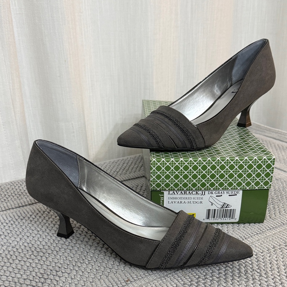 J.Renee Women’s Dark Gray Lavarack-JJ Embroidered Suede Heels Sz 11 NEW IN BOX